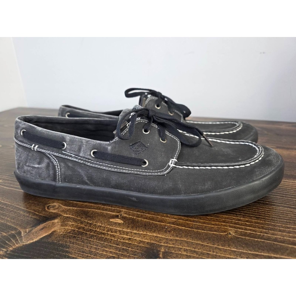 Sperry Top Sider Men's Sneakers Size 13 M Black Gray Canvas Boat Lace Up Shoes